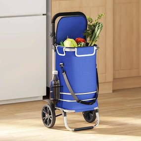Carrinho de Compras vidaXL com Rodas e Cabo Ajustável Azul 40 L