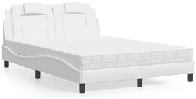 Cama com colchão 140x200 cm couro artificial branco