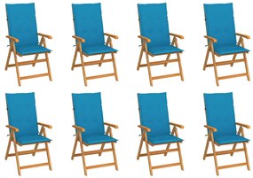 vidaXL Cadeiras de jardim reclináveis c/ almofadões 8 pcs teca maciça
