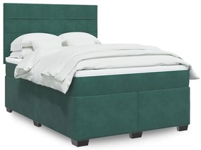 vidaXL Cama com molas/colchão 160x200 cm veludo verde-escuro