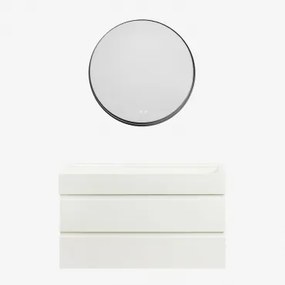 Conjunto De Móvel De Casa De Banho Suspenso Em Madeira E Folha De Freixo Com Lavatório Integrado Ona Branco & Redondo Led - Sklum