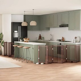 vidaXL Portão cães c/ porta dobrável 15 painéis 750 cm álamo castanho