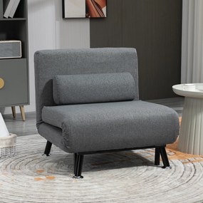 Sofá Cama Individual Dobrável com Encosto Ajustável em 5 Níveis Almofada e Estofado de Linho Sintético 75x70x75 cm Cinzento