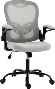HOMCOM Cadeira de Escritório Ergonômica, Poltrona em Malha, Apoios de Braço Rebatíveis, Altura Regulável, Função de Inclinação, Cinza | Aosom Portugal