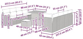 Conjunto de Sofá de Jardim de 11 Peças da com Almofadas Bege