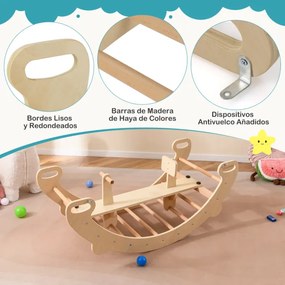 Cavalo de baloiço crianças escalador de madeira com arco de escalada, baloiço e túnel para gatinhar com assento para 1 a 5 anos 112 x 52 x 44 cm Natur