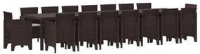 vidaXL Conjunto de Jantar para Jardim com Almofadas 17 pcs Castanho PP