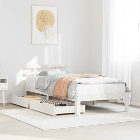 vidaXL Estrutura de cama c/ gavetas 100x200 cm pinho maciço branco