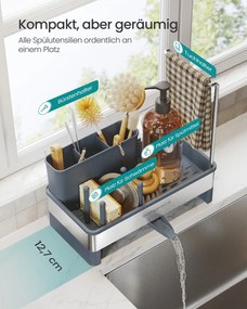 Organizador para lava louça cozinha 12,7 x 24,7 x 23 cm com suporte para esponjas e escovas cinza ardósia-prateado