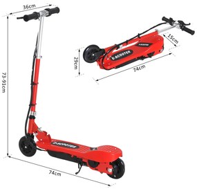 Trotinete Elétrica Criança De 7-14 Anos Dobrável Guiador Ajustável 12km/h Bateria Recarregável Carga 50kg Vermelho