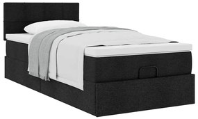 Cama otomana com colchão 90x200 cm tecido preto
