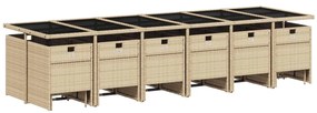 17 pcs conjunto de jantar p/ jardim c/ almofadões vime PE bege