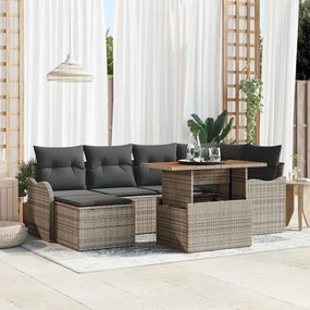 Conjunto de Sofá de Jardim de 7 Peças com Almofadas Cinza Polirattan