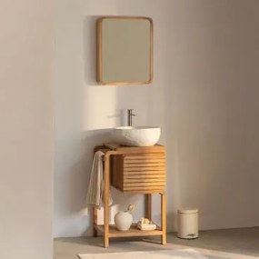 Conjunto De Móveis De Banheiro Em Madeira De Teca Bradley Irregular Em Cimento Branco ↔︎40 Cm Fedro & Rectangular - Sklum