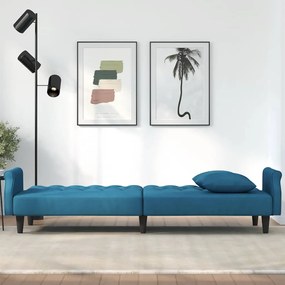 Sofá-cama com apoio de braços veludo azul