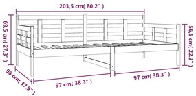 Sofá-cama 90x200 cm madeira de pinho maciça cinzento