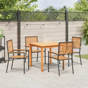 Conjunto de Jantar para Jardim vidaXL 5 Peças Preto Polyrattan Acácia