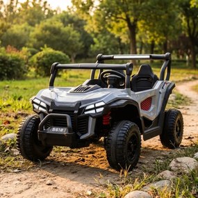 Carro elétrico para Crianças 24V, 4x4, 2 lugares Gravity Buggy Rodas de espuma EVA e assento Couro ecológico Cinzento