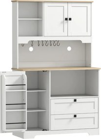 Armário de Cozinha com 3 Portas 2 Gavetas 3 Prateleiras na Porta 8 Ganchos Bancada Ampla 100x40x162 cm Branco
