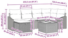 Conjunto de Sofá de Jardim de 7 Peças com Almofadas Cinza de Vime PE