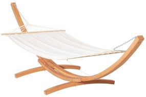 Outsunny Cama Rede com Suporte de Madeira Cama Rede de Jardim Suspensa com Estrutura e Tecido de Algodão 200x120cm Branco e Natural | Aosom Portugal