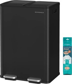 Caixote do lixo com dois compartimentos e tampa com fecho suave em aço 47,6 x 37,7 x 66,9 cm Preto