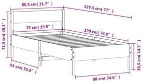 Estrutura cama c/ cabeceira 75x190 cm pinho maciço