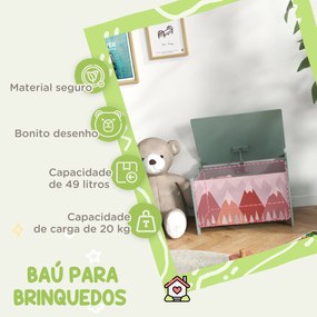 Baú de Brinquedos Organizador de Brinquedos para Crianças de 3 a 8 Anos com Estampado em Animaos 60x37x39 cm Verde
