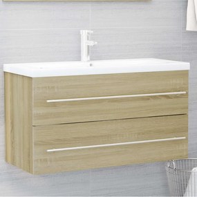 vidaXL Armário lavatório 90x38,5x48 cm contraplacado carvalho sonoma