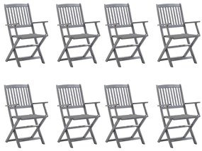 Cadeiras de exterior dobráveis 8pcs c/ almofadões acácia maciça