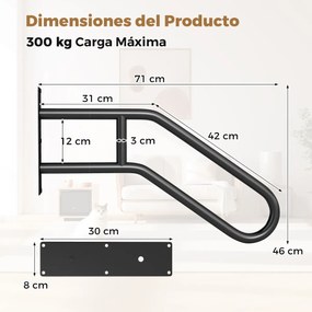 Corrimão para escadas exteriores de segurança em forma de U para 1-3 degraus Barra de apoio de parede em metal preto