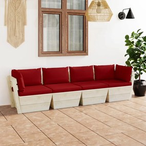 vidaXL Sofá paletes 4 lugares p/ jardim c/ almofadões madeira de abeto
