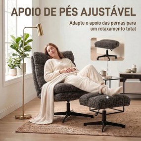 Poltrona Giratória em Chenille com Apoio para os Pés Ajustável Acolchoamento Espesso Cinza