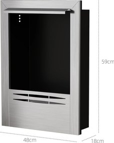 Lareira a etanol em aço inoxidável 48 L x 18 P x 59 A cm, capacidade de 0,9 litros, autonomia de até 3,3 horas, prateada