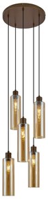 Candeeiro suspenso Hotel Chic bronze escuro com vidro âmbar 5 luzes - Stavelot