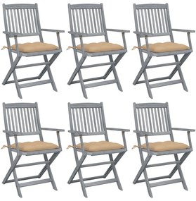 Cadeiras exterior dobráveis c/ almofadões 6 pcs acácia maciça