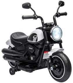HOMCOM Motocicleta Elétrica para Crianças de 18-36 Meses Motocicleta Elétrica Infantil com Bateria 6v Farol e Rodas Auxiliares Removíveis Carga 25 kg 76x42x57 cm Branca
