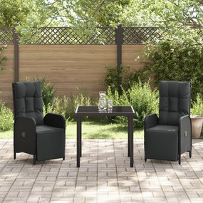Conjunto de Jantar de Jardim com Almofadas Preto Vime PE