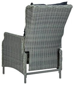 Cadeira jardim reclinável c/ almofadões vime PE cinzento-claro