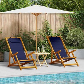 Cadeiras de Praia Dobráveis vidaXL 2 pcs Azul em Madeira de Acácia e Textilene