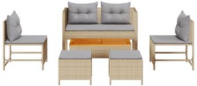 Conjunto de Sofás para Exterior Bege e Cinza Claro Rattan, Tecido