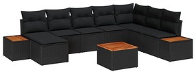 Conjunto de Sofá para Jardim com 9 Peças com Almofadas Preto Vime Acác