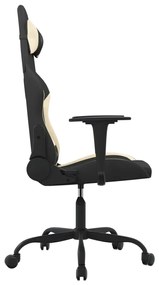 Cadeira de gaming c/ apoio para os pés tecido preto e creme