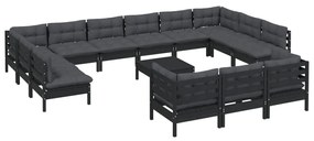 14 pcs conjunto lounge de jardim c/ almofadões pinho preto