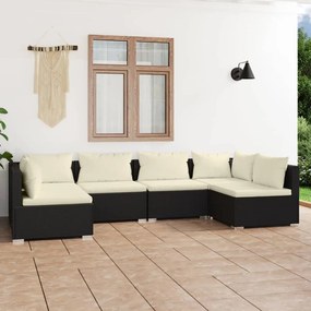 vidaXL 6 pcs conjunto lounge de jardim c/ almofadões vime PE preto