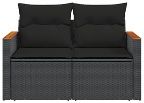 Sofá de jardim com almofadões 2 lugares vime PE preto