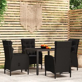 vidaXL 5 pcs conjunto de jantar para jardim vime PE preto