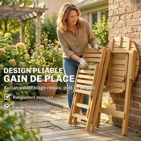 Conjunto de jardim 60x60x75 cm dobrável de 3 peças em madeira de acácia com mesa redonda e 2 cadeiras, sem montagem, cor natural