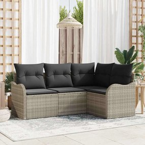 Conjunto de Sofá de Jardim vidaXL de 4 Peças com Almofadas em Rattan Polímero Cinza Claro