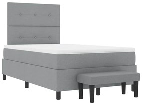 Cama Box com Colchão e Banco Cinza Claro 120x200 cm Tecido